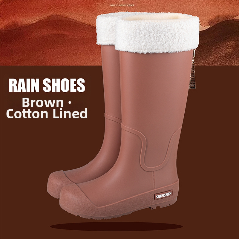 Guminiai batai moterims, aukšti suaugusiųjų madingi vandens batai, neslystantys ilgi guminiai batai, moteriški lauko vandeniui atsparūs vandens batai su vilnos pamušalu, darbo guminiai batai