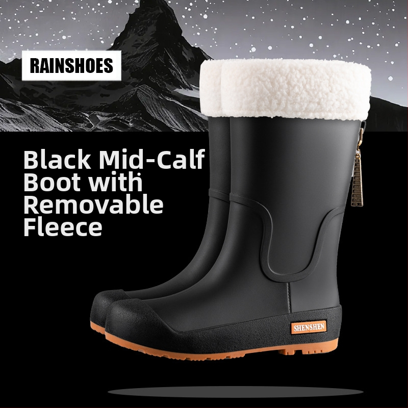 Guminiai batai moterims, aukšti suaugusiųjų madingi vandens batai, neslystantys ilgi guminiai batai, moteriški lauko vandeniui atsparūs vandens batai su vilnos pamušalu, darbo guminiai batai