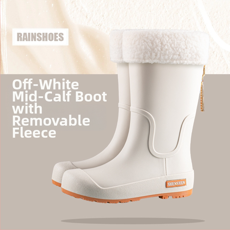 Guminiai batai moterims, aukšti suaugusiųjų madingi vandens batai, neslystantys ilgi guminiai batai, moteriški lauko vandeniui atsparūs vandens batai su vilnos pamušalu, darbo guminiai batai