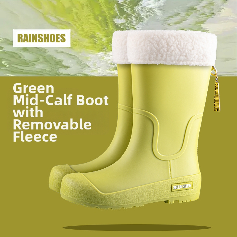 Guminiai batai moterims, aukšti suaugusiųjų madingi vandens batai, neslystantys ilgi guminiai batai, moteriški lauko vandeniui atsparūs vandens batai su vilnos pamušalu, darbo guminiai batai