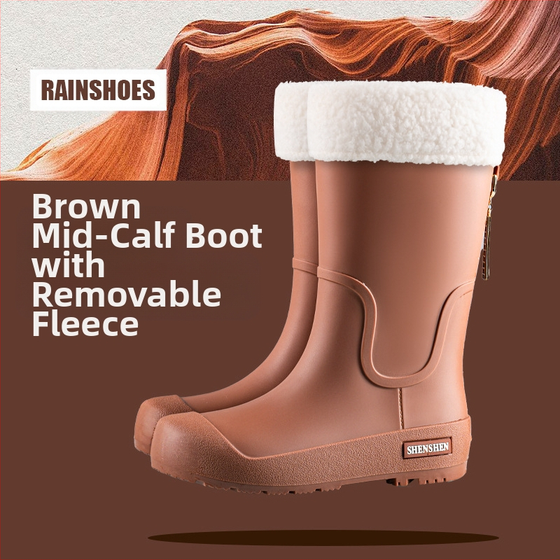 Guminiai batai moterims, aukšti suaugusiųjų madingi vandens batai, neslystantys ilgi guminiai batai, moteriški lauko vandeniui atsparūs vandens batai su vilnos pamušalu, darbo guminiai batai