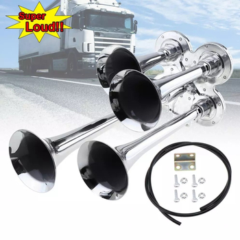 Производителите доставят 12V/24V висококачествен изцяло сребърен четиритръбен електрически контролен въздушен клаксон за кола с висок обем, супер силен въздушен свиркащ сигнал