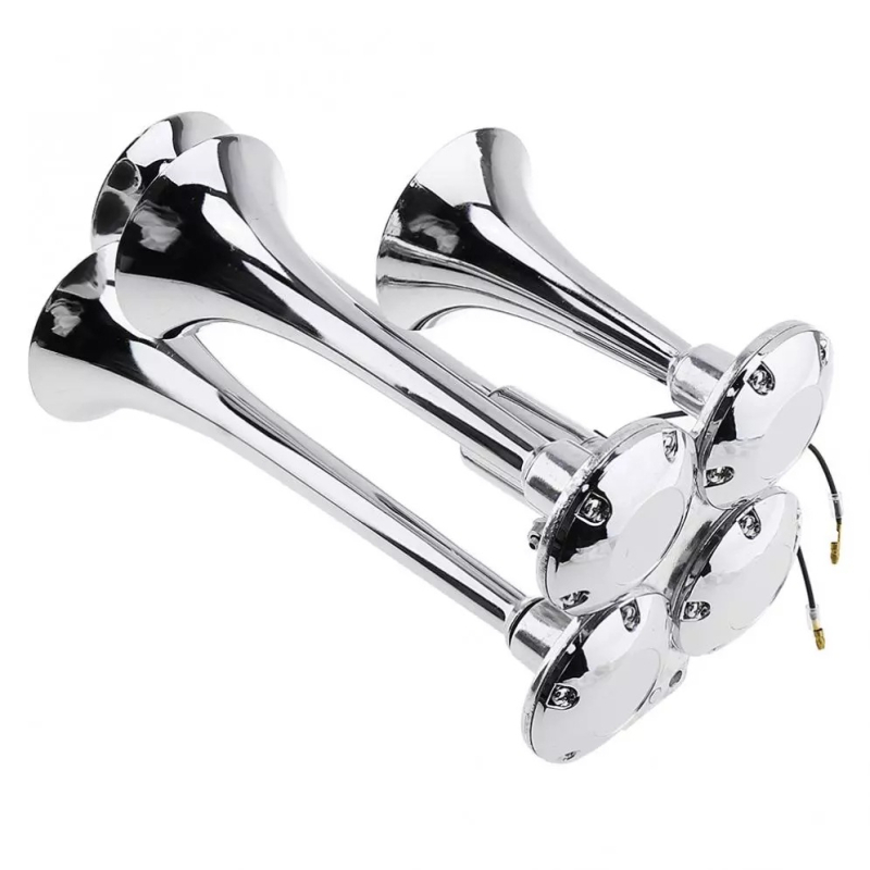 Производителите доставят 12V/24V висококачествен изцяло сребърен четиритръбен електрически контролен въздушен клаксон за кола с висок обем, супер силен въздушен свиркащ сигнал