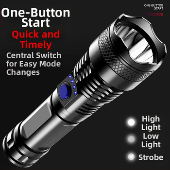 Διασυνοριακός φακός ABS φόρτισης USB οθόνη τροφοδοσίας για οικιακή εξωτερική φορητή νυχτερινή αλιεία κάμπινγκ ισχυρός φακός