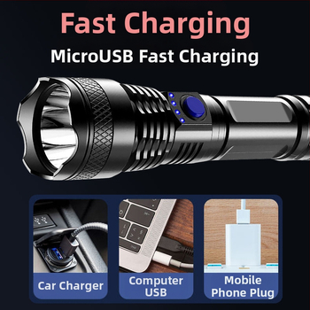 Διασυνοριακός φακός ABS φόρτισης USB οθόνη τροφοδοσίας για οικιακή εξωτερική φορητή νυχτερινή αλιεία κάμπινγκ ισχυρός φακός