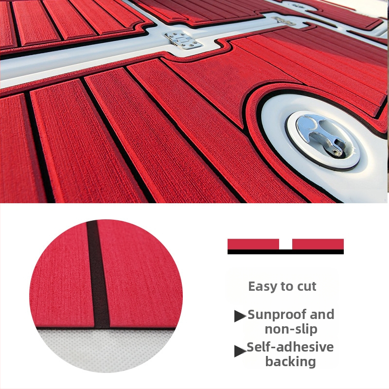 HD Фабричен на склад Яхта Каяк Рибарска Лодка Червено Черно EVA Имитация на Тиково дърво Противоплъзгаща Постелка Висока Плътност UV Устойчива