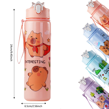 „Capibala“ vidutinio dydžio puodelis, mielas meškiuko formos šiaudelis, vandens puodelis studentams, šokinėjantis animacinių filmukų sportinis puodelis su virvele