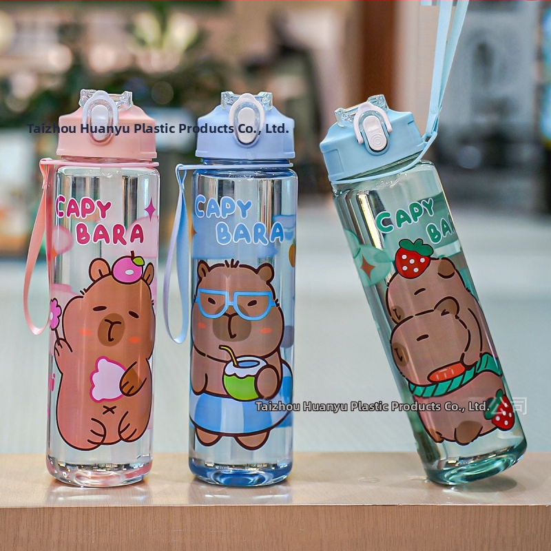 Capibala средна чаша сладка мечка сламена чаша за вода студентска подскачаща анимационна спортна фитнес чаша с връзка за връзка