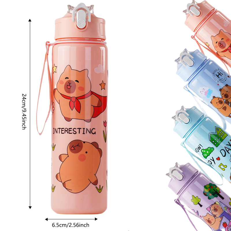 „Capibala“ vidutinio dydžio puodelis, mielas meškiuko formos šiaudelis, vandens puodelis studentams, šokinėjantis animacinių filmukų sportinis puodelis su virvele