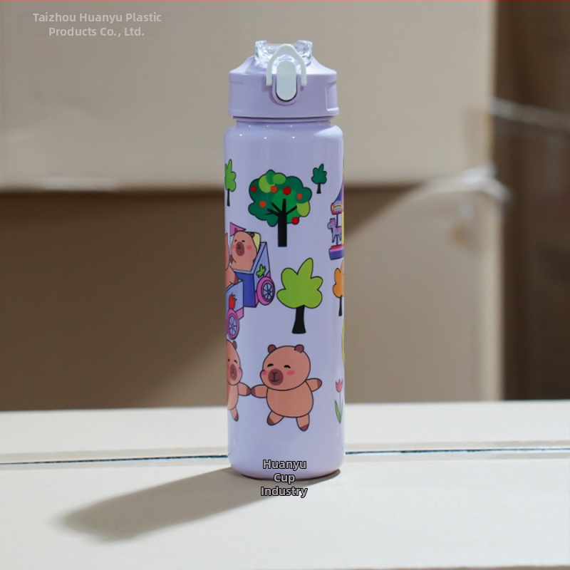 „Capibala“ vidutinio dydžio puodelis, mielas meškiuko formos šiaudelis, vandens puodelis studentams, šokinėjantis animacinių filmukų sportinis puodelis su virvele