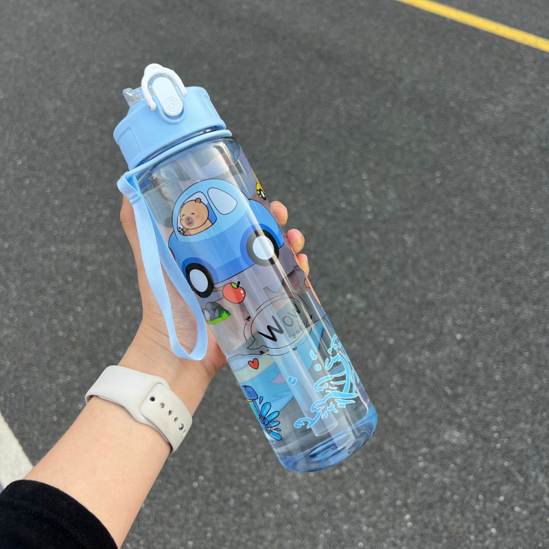 „Capibala“ vidutinio dydžio puodelis, mielas meškiuko formos šiaudelis, vandens puodelis studentams, šokinėjantis animacinių filmukų sportinis puodelis su virvele