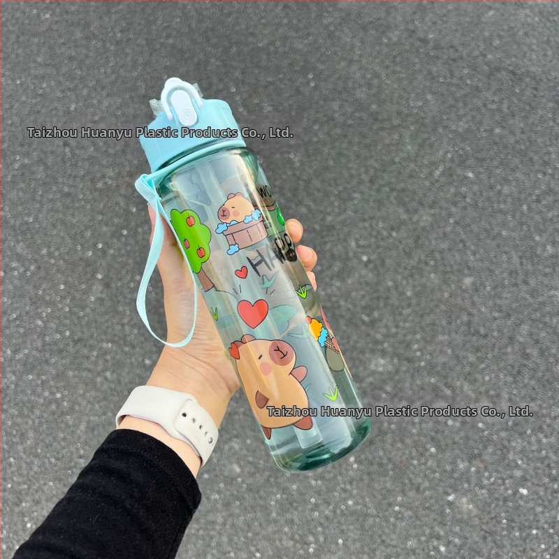 „Capibala“ vidutinio dydžio puodelis, mielas meškiuko formos šiaudelis, vandens puodelis studentams, šokinėjantis animacinių filmukų sportinis puodelis su virvele