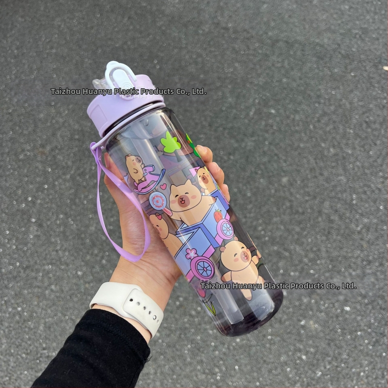 „Capibala“ vidutinio dydžio puodelis, mielas meškiuko formos šiaudelis, vandens puodelis studentams, šokinėjantis animacinių filmukų sportinis puodelis su virvele