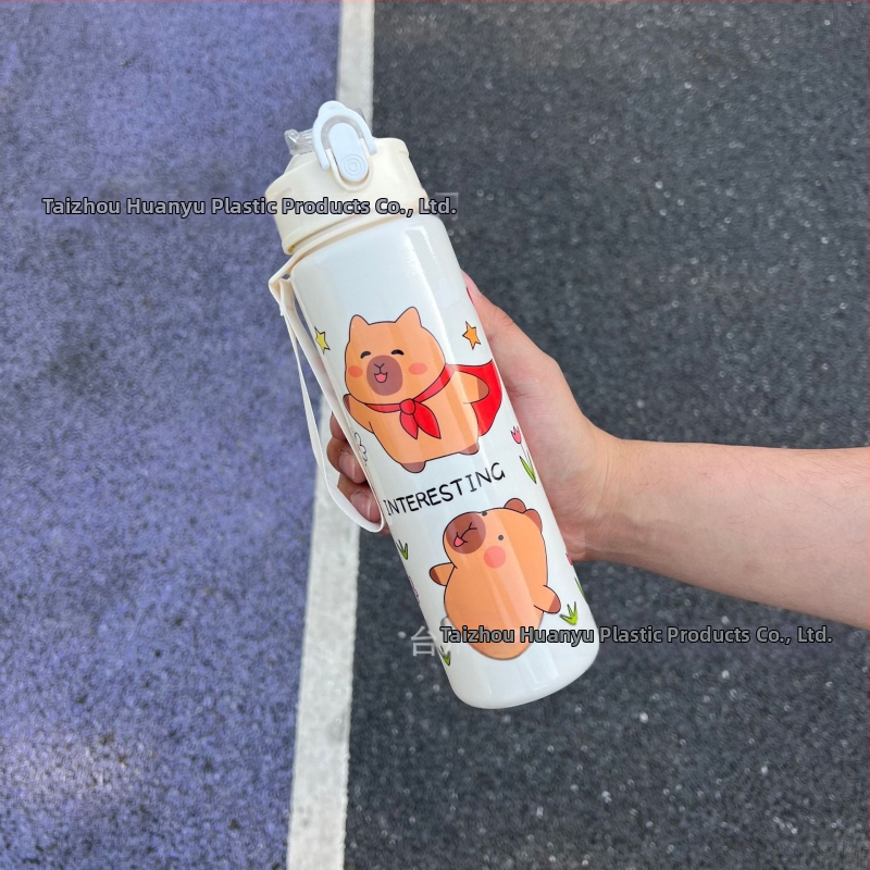 „Capibala“ vidutinio dydžio puodelis, mielas meškiuko formos šiaudelis, vandens puodelis studentams, šokinėjantis animacinių filmukų sportinis puodelis su virvele