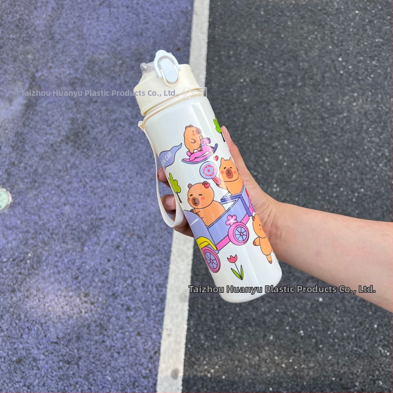 „Capibala“ vidutinio dydžio puodelis, mielas meškiuko formos šiaudelis, vandens puodelis studentams, šokinėjantis animacinių filmukų sportinis puodelis su virvele