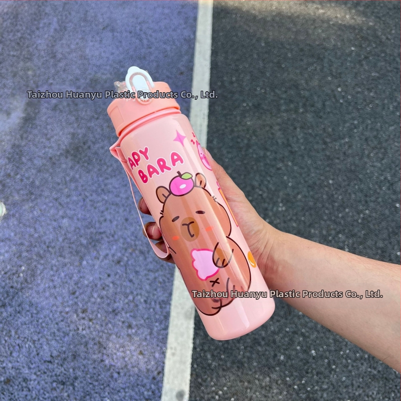 „Capibala“ vidutinio dydžio puodelis, mielas meškiuko formos šiaudelis, vandens puodelis studentams, šokinėjantis animacinių filmukų sportinis puodelis su virvele