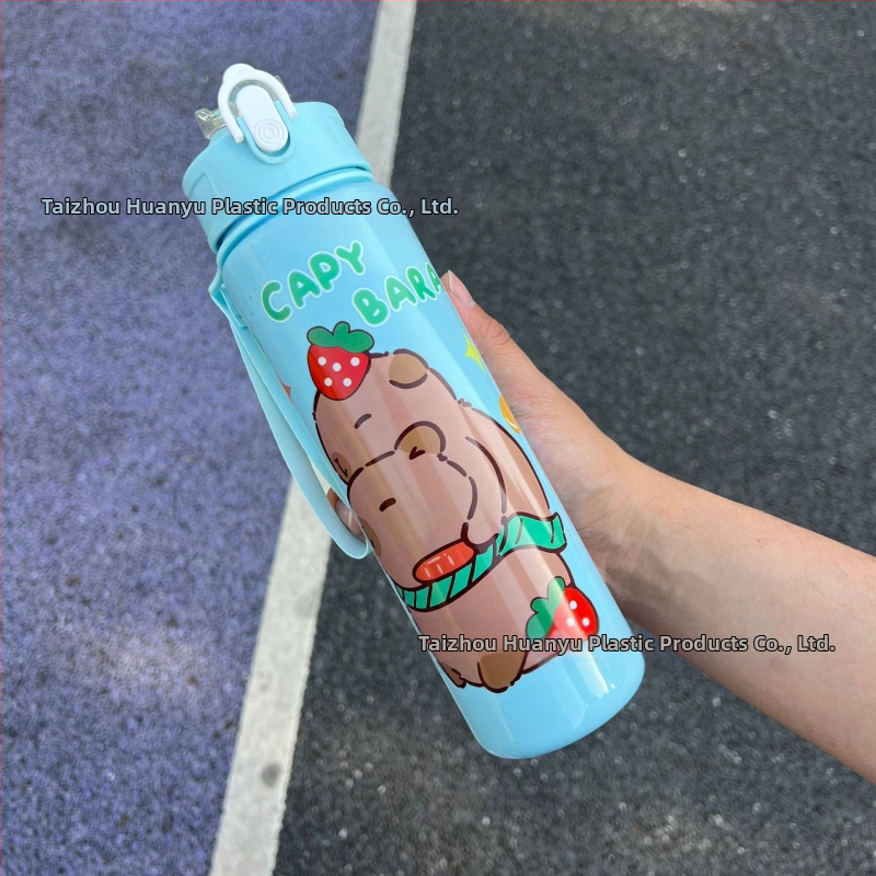 „Capibala“ vidutinio dydžio puodelis, mielas meškiuko formos šiaudelis, vandens puodelis studentams, šokinėjantis animacinių filmukų sportinis puodelis su virvele