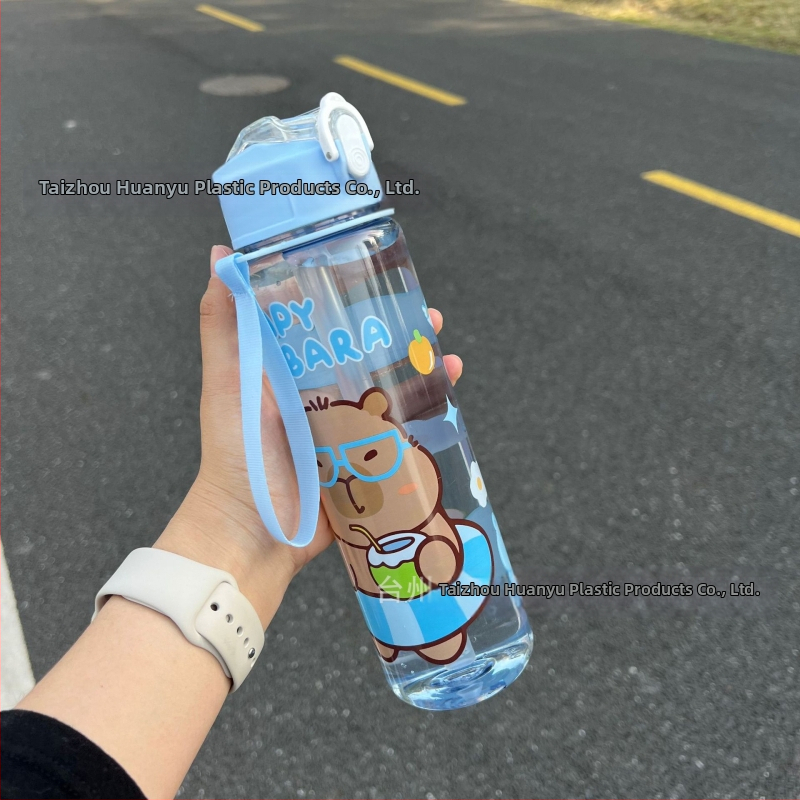 „Capibala“ vidutinio dydžio puodelis, mielas meškiuko formos šiaudelis, vandens puodelis studentams, šokinėjantis animacinių filmukų sportinis puodelis su virvele