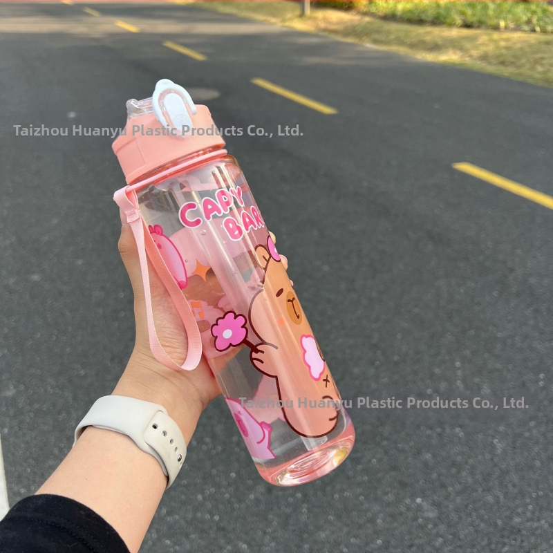 „Capibala“ vidutinio dydžio puodelis, mielas meškiuko formos šiaudelis, vandens puodelis studentams, šokinėjantis animacinių filmukų sportinis puodelis su virvele