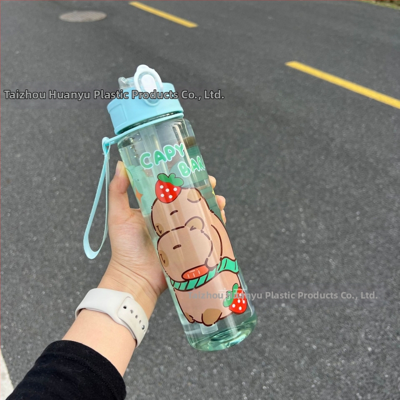 „Capibala“ vidutinio dydžio puodelis, mielas meškiuko formos šiaudelis, vandens puodelis studentams, šokinėjantis animacinių filmukų sportinis puodelis su virvele