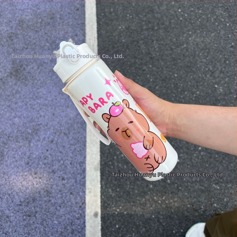 „Capibala“ vidutinio dydžio puodelis, mielas meškiuko formos šiaudelis, vandens puodelis studentams, šokinėjantis animacinių filmukų sportinis puodelis su virvele