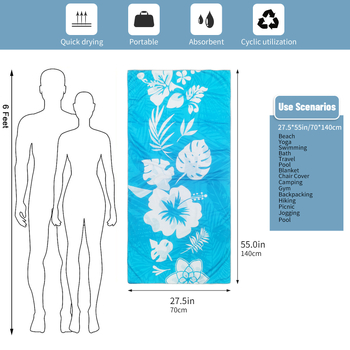 Užsienio prekybos tarpvalstybinis vasaros sprogstamasis rankšluostis, esantis sandėlyje, kilpinis atspausdintas greitai džiūstantis rankšluostis, skirtas plaukimui, žygiams, stovyklavimui, didelio dydžio rankšluostis