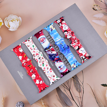 Νέο λουράκι ρολογιού με τυπωμένο μοτίβο, διασυνοριακή προμήθεια, κατάλληλο για λουράκι ρολογιού Apple iWatch, λουράκι ρολογιού με τυπωμένο χιονάνθρωπο, χριστουγεννιάτικο λουράκι ρολογιού