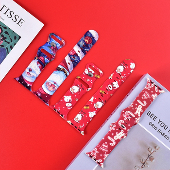 Νέο λουράκι ρολογιού με τυπωμένο μοτίβο, διασυνοριακή προμήθεια, κατάλληλο για λουράκι ρολογιού Apple iWatch, λουράκι ρολογιού με τυπωμένο χιονάνθρωπο, χριστουγεννιάτικο λουράκι ρολογιού