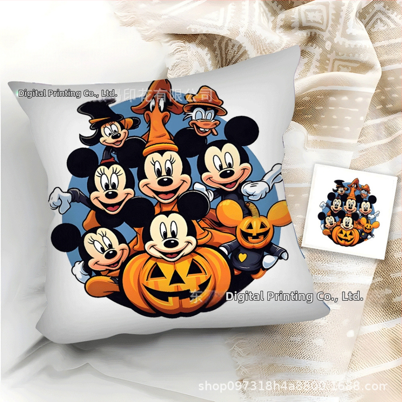 TEMU népszerű rajzfilmmintás rövid plüss párnahuzat Halloween sorozat otthoni puha és kényelmes négyzet alakú párnahuzat