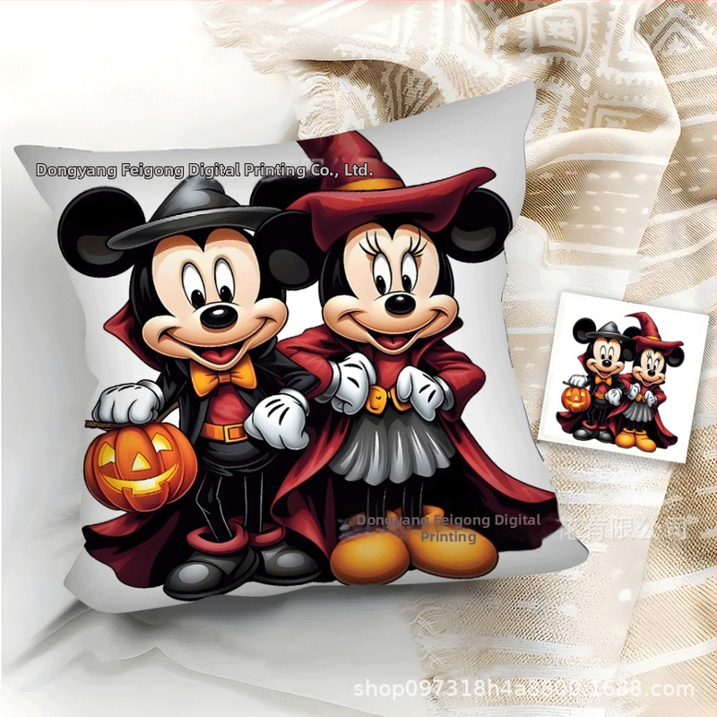 TEMU népszerű rajzfilmmintás rövid plüss párnahuzat Halloween sorozat otthoni puha és kényelmes négyzet alakú párnahuzat