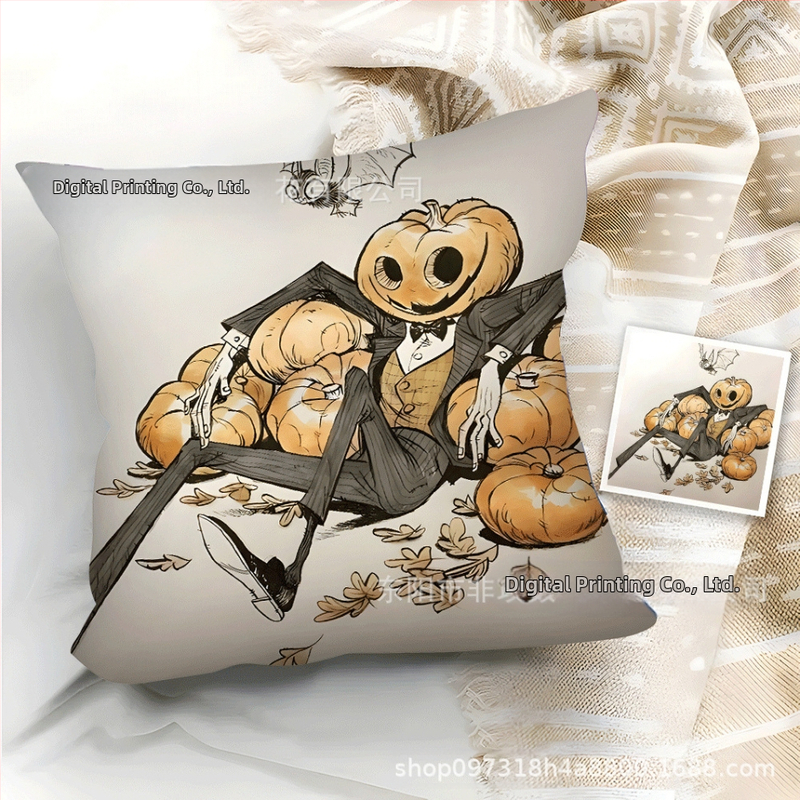 TEMU népszerű rajzfilmmintás rövid plüss párnahuzat Halloween sorozat otthoni puha és kényelmes négyzet alakú párnahuzat