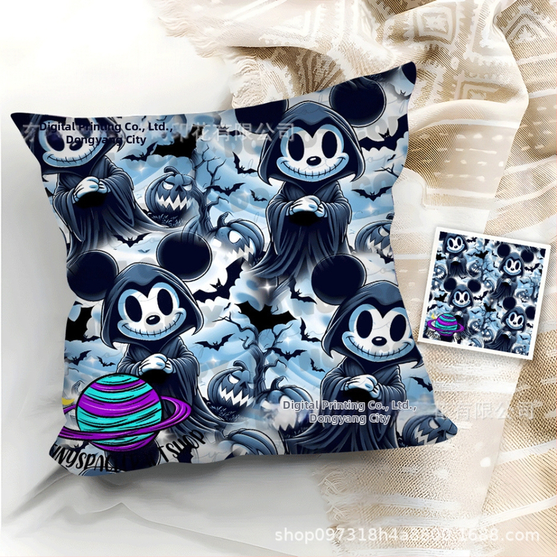 TEMU népszerű rajzfilmmintás rövid plüss párnahuzat Halloween sorozat otthoni puha és kényelmes négyzet alakú párnahuzat
