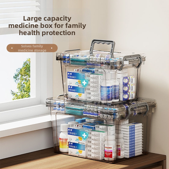 Läbipaistev kaasaskantav majapidamises kasutatav kaasaskantav ravimikarp suure mahutavusega esmaabi meditsiinitarvete hoiukarp ravimite klassifikatsiooniga plastist mitmekihiline