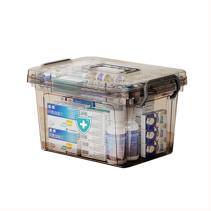 Прозрачна преносима кутия за лекарства за домакинство с голям капацитет, кутия за съхранение на медицински консумативи за първа помощ, класификация на лекарства, пластмасова многослойна