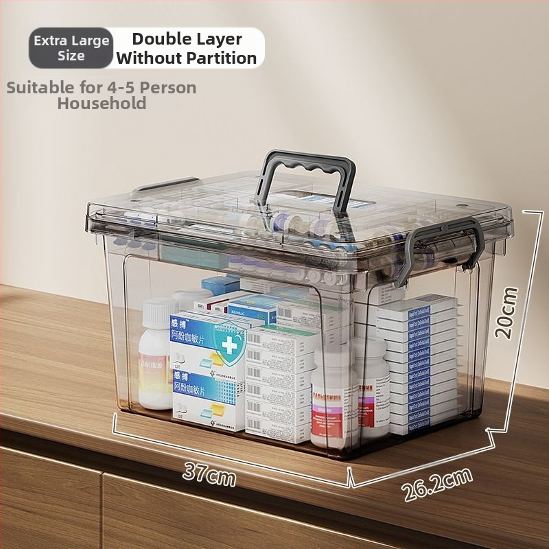 Läbipaistev kaasaskantav majapidamises kasutatav kaasaskantav ravimikarp suure mahutavusega esmaabi meditsiinitarvete hoiukarp ravimite klassifikatsiooniga plastist mitmekihiline