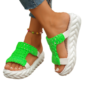 Летни нови дамски сандали с дебела подметка, ежедневни, в корейски стил, с отворени пръсти, удобни вълнени сандали с кръгла катарама