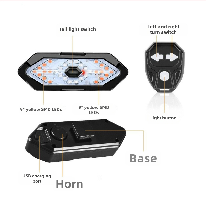 Трансгранична велосипедна задна светлина с дистанционно управление, USB зареждане с клаксон, водоустойчива предупредителна светлина за нощно каране, оборудване за езда на открито