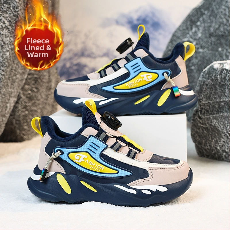 2023. gada rudens un ziemas ādas ūdensnecaurlaidīgi bērnu apavi zēnu sporta apavi neslīdoši vidēja un liela izmēra bērni ar rotējošu sprādzi un flīsa oderi