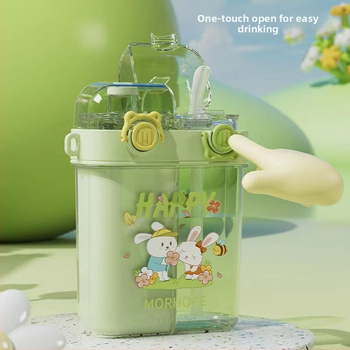 Висококачествена под-складова чаша за момичета с двойна сламка за пиене, преносима спортна чаша за вода, детска училищна специална чаша за вода за ученици