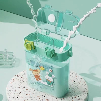 Висококачествена под-складова чаша за момичета с двойна сламка за пиене, преносима спортна чаша за вода, детска училищна специална чаша за вода за ученици