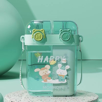 Висококачествена под-складова чаша за момичета с двойна сламка за пиене, преносима спортна чаша за вода, детска училищна специална чаша за вода за ученици