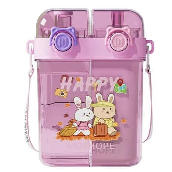 Висококачествена под-складова чаша за момичета с двойна сламка за пиене, преносима спортна чаша за вода, детска училищна специална чаша за вода за ученици