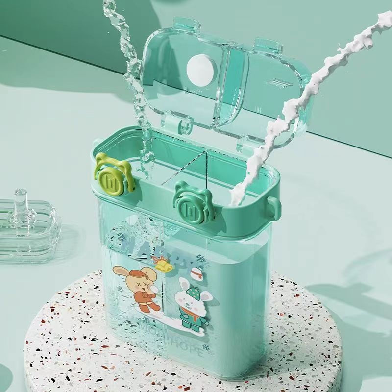 Висококачествена под-складова чаша за момичета с двойна сламка за пиене, преносима спортна чаша за вода, детска училищна специална чаша за вода за ученици