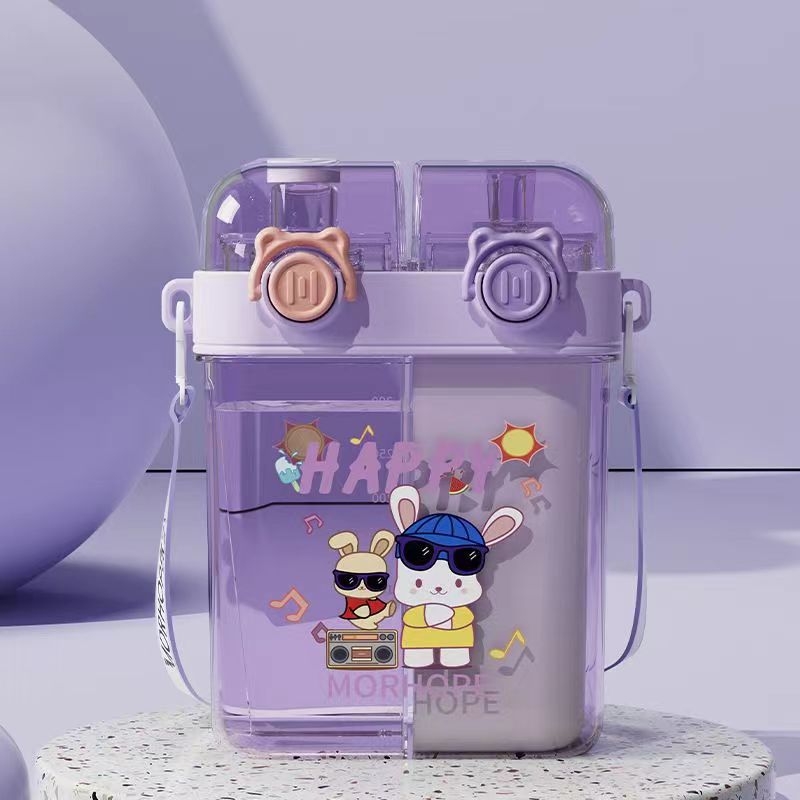 Висококачествена под-складова чаша за момичета с двойна сламка за пиене, преносима спортна чаша за вода, детска училищна специална чаша за вода за ученици