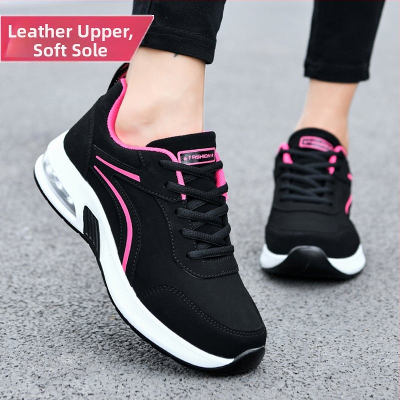 Γυναικεία παπούτσια μάρκας φθινοπώρου και χειμώνα με αερόσακο, δερμάτινα αδιάβροχα αθλητικά παπούτσια με μαλακό πάτο, αντιολισθητικά, casual παπούτσια ταξιδιού, μαύρα γυναικεία παπούτσια τρεξίματος
