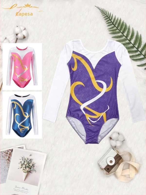 Laste ühes tükis võistluslik aeroobikaülikond, võistlusriietus, ergutusmeeskonna riietus, professionaalne võimlemisriietus, professionaalne võistlusriietus