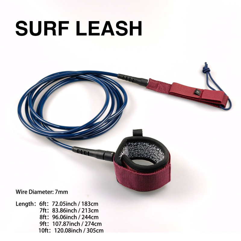 Határokon átnyúló, raktáron lévő szörfkötél, 7 mm drótátmérőjű, különféle specifikációjú szörfdeszka lábtartó kötél szilikonnyomtatással