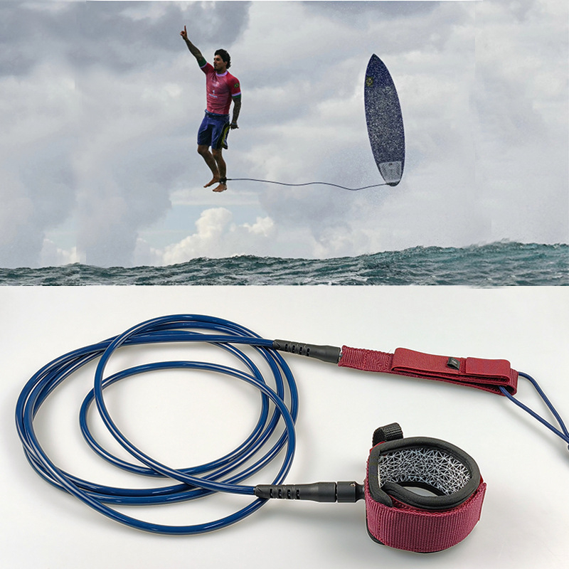 Határokon átnyúló, raktáron lévő szörfkötél, 7 mm drótátmérőjű, különféle specifikációjú szörfdeszka lábtartó kötél szilikonnyomtatással