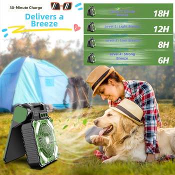 Ventilator solar portabil în aer liber, lumină de camping, pescuit, USB, cu încărcare dublă, economisire de energie, vară rece