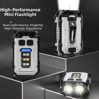 Kültéri Edc zseblámpa kulcstartó lámpa többfunkciós újratölthető kültéri munkalámpa három fényforrású hordozható erős fényű zseblámpa